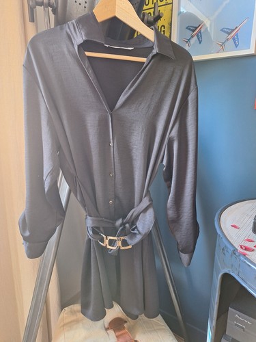 Robe chemise satinée noire - ,