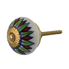 Bouton de meuble en céramique Poignée de porte Fleur 08 vert-rouge
