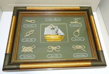 JOLI ANCIEN CADRE AVEC 7 NOEUDS MARINS & DEMI COQUE BATEAU A VOILE SOUS VERRE XX