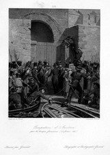 1840 Ancona Marche Incisione Militaria France Estampe Table en Acier Ancien