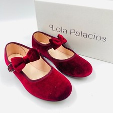 Lola Palacios Fille Rouge Foncé Velours Ceinture Plat Chaussures Eur 32 UK 13 US