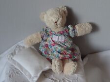 DOUDOU OURS PELUCHE TROUSSELIER 22 CM OREILLER ROBE TISSU LIBERTY BRODE BONHEUR