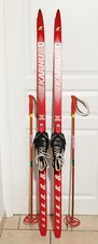 Rare Ancien Vintage Ski KARHU avec Chaussures d Origine + Bâtons SKILOM Bambou