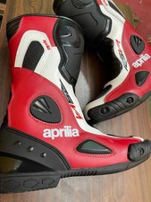 Chaussures Moto Racing Aprilia pour Homme Cuir Véritable Noir Rouge Renforcées