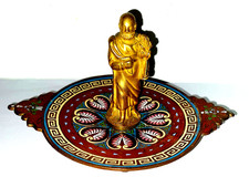 STATUE BRONZE DORE MOINE COUPE EMAILLEE CLOISONNEE
