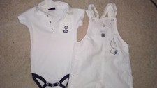 ENSEMBLE GARCON ETE SALOPETTE BLANCHE + BODY 3 MOIS SERGENT MAJOR  IDEE CADEAU !