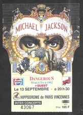 RARE / TICKET BILLET DE CONCERT - MICHAEL JACKSON : LIVE A PARIS ( FRANCE ) 1992