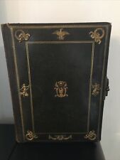 Ancien Album Photo Famille Grimoire Fermoir Métal Page Carton Doré Deco Vintage