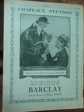 chapeaux STETSON chez BARCLAY cheval publicité papier ILLUSTRATION 1927