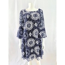 Robe en dentelle florale, robe bleue à manches cloche, sous-robe en coton, ta...