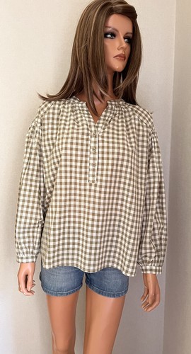 Blouse vichy kaki écrue