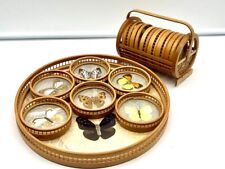 plateau en bambou et 12 sous verres inspi colonial, véritables ailes papillons