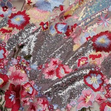 0.9m Tissu Maille Brodé