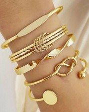 5x Bracelet Doré Or Femme Lot De Bijoux Jonc Multi Couche Jaune +Cadeau