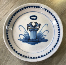 Rare Assiette Faience XIXéme Angouleme bleu d’accordaille colombes