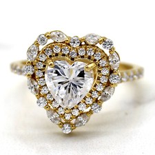 Bague de fiançailles coeur double halo simulé diamant or jaune cadeau signifi...