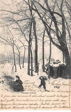 Agriculture - n°82709 - Paysage d'Hiver - Hommes et femmes portant des fagots