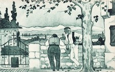 Carte postale ancienne PAYS-BASQUE aquarelle LE TANNEUR l'automne