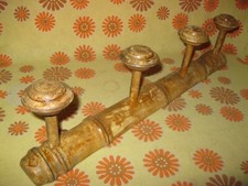 Vintage 50s Ancien VESTIAIRE en BOIS IMITATION BAMBOU PORTE-MANTEAUX 4 PATERES
