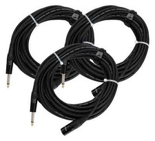 3x Câble XLR 3-Pin Mâle vers Jack 6.35mm (1/4'') Mono Audio Premium Chrome 10m