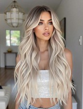 Perruque Synthétique Longue Blonde Racine Foncé Bouclé Kit Complet Pro