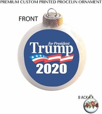 Trump for President 2020 Ceramic Ball Poinsettia Christmas Tree Ornament New
