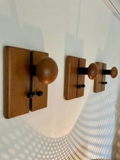 3 patères appliques murales scandinaves Teck et Metal vintage design 1980 meuble