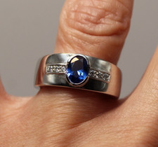 Bague Bandeau en Argent Massif 925 Saphir de Synthèse et Zircons T.55 NEUF (A)