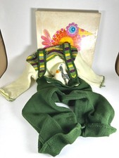 Ensemble bébé vintage Tricot salopette Vert et Blanc années 70 – Neuf en boîte