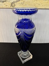 Grand vase overlay bleu sur