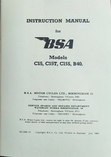 Manuel moto bsa c15 b40 - manuel,