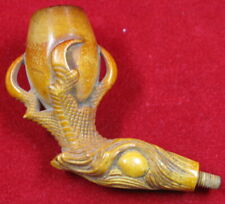 Ancien embout / fourneau de pipe en bois finement sculpté & guilloché, bel objet