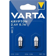 [751000402] VARTA Lot de 2 ampoules pour lampe torche Krypton 2.4V