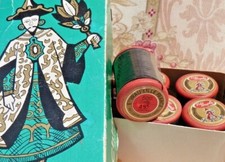 Mercerie ancienne, BOITE ANCIENNE de 10 BOBINES COTON EXTRA NOIR/ Fil Au Chinois