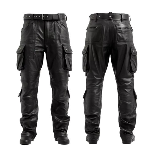 Pantalon cargo noir cuir - cargo,