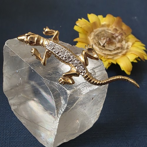 Broche lézard plaqué - lézard, or