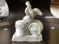 ANCIEN ENCRIER XIX BUVEUR AU TONNEAU PORCELAINE BLANCHE PARIS ? ALCOOL VIN