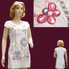 Top Tunique brodée STRASS PAPILLONS BLANC taille 40