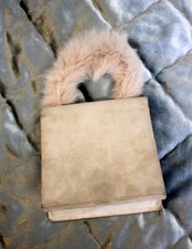 Sac à mains Lanvin, vintage, daim avec anse fourrure