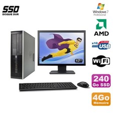 Lot PC HP Compaq 6005 Pro SFF AMD 3GHz 4Go 240Go SSD Graveur WIFI W7 Pro + 17"
