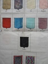 ARMOIRIES les EMAUS Or Gueules GRAVURE ORIGINALE Principes du BLAZON XVIIIéme