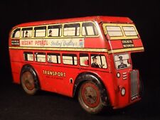 Ancien jouet bus londonien anglais 2 étages car mécanique tôle Regent Petrol