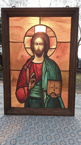 Ancien vitrail icone orthodoxe - icone,