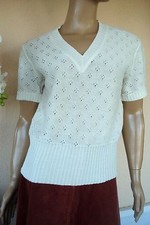 PULL BLANC AJOURE COL V MANCHE