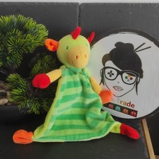 Doudou mouchoir dragon Babysun rayé vert rouge orange bille hochet Rayure Jaune