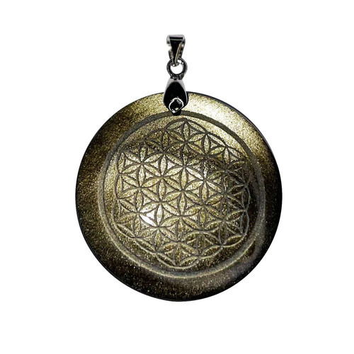 Pendentif obsidienne dorée - pendentif,