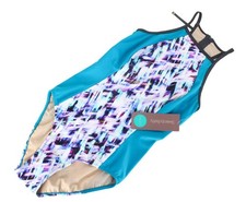 Sweaty Betty Aquaglide Femmes Maillot de Bain M Bleu Imprimé une Pièce Stretch