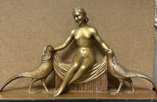 S. MELANI da VOLTERRA Ancienne Sculpture Art Déco Plâtre 1930 PAONS Italien Rare