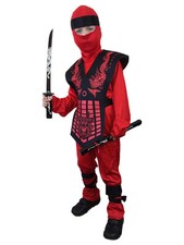 Rouge de Garçons Costume Ninja Samouraï Warrior Enfants Déguisement Halloween