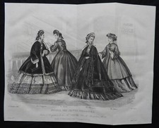 Grande gravure ancienne 19ème MODE  " JOURNAL DES JEUNES PERSONNES 1862 "    *B2